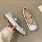 Uniwim  Luxury Satin Silk Ballet Shoes Woman Classic Square Toe Bowtie Elastic Band Ballerina Flats Ladies Soft Loafers