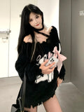 Uniwim Autumn Kawaii Knitted Pullovers Women Print Sweet Loose Knitted Sweater Female Warm Korean Fashion Casual Pullover Tops