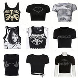 Uniwim Y2k Sexy Baby Tee Summer Black T-Shirt Crop Top Clothes For Women Tops Gothic O-neck Short Sleeve 2000s Retro Hip Hop Streetwear