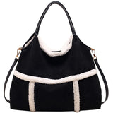 Uniwim Suede Fabric Patchwork Lamb Wool Retro Tote Bag And Quadrate Crossbody Bag Women's Winter New Casual Large Capacity Commuter Bag