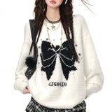 Uniwim  Sweet Kawaii Sweaters Women Bow Y2k Harajuku Elegant Knitted Pullover Korean Style Cutecore Casual Long Sleeve Sweaters