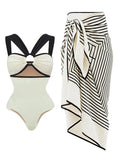 Uniwim Fashion Color Block One Piece Swimsuit and Kimono Women's Luxury Beach Outfits Bikinis Sexy Swimwear Bathing Suit Beachwear 2024