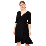 Uniwim Plus Size Sexy V-neck Elegant Wrap Summer Dress Women Ruffle Trim Tie Back Half Sleeve A-line Work Dress Large Size Party Dress