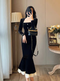 Uniwim  Black Elegant Dress Women Vintage Bodycon Long Dresses Party Lace Patchwork Evening Prom 2024 Fashion Robe Slim