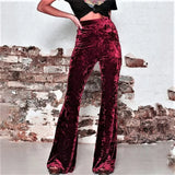 Wide Leg Pants Women Korean Fashion Vintage High Waist Flare Pants Pantalones de Mujer Gold Velvet Trousers Pleuche