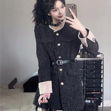 Uniwim Autumn Winter Mini Dresses for Women with Belt Turn-down Collar Patchwork O-neck Korean Fashion Blazer Dress Casual Vestidos