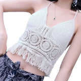 Uniwim Sexy Top Handmade Knit Crochet Crop Top Women Summer Swimwear Camisoles Push Up Beach Tanks Halter Bras Cover Up