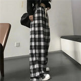 Uniwim Black and White Plaid pants Oversize New Women Casual Loose Wide Leg Trousers Ins Retro Teen Straight Trousers Hiphop Streetwear