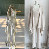 Uniwim Autumn Winter Solid Knitted 3-piece Set Women Tank Top Long Pants Cardigan Sweater Pullover Korean Fashion Casual Outfits New