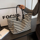 Uniwim Commuter Bag Women Fashion Large-capacity Handbag Bag Student Striped 2024 New Niche Zebra Canvas One-shoulder Mommy Tote Bags