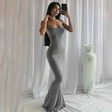 Uniwim聽 2024 New Sexy Long Dresses Daily WearWomen Sleeveless Fish Tail Dress, Solid Color Spaghetti Strap Bodycon Long Skirt