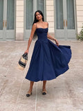 Uniwim Suninheart Elegant Spaghetti Strap Midi Dress Slim A Line Party Dresses Navy Blue Casual Birthday Holiday Dress Women Clothing