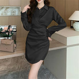 Uniwim-2023 New French Vintage Sexy Satin Mini Dress for Women Long Sleeved V-neck Waist Slim Office Lady Elegant Prom Female Dresses