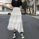 Uniwim Black Long Skirts Women Gothic High Low Ruched Ruffle High Waist Asymmetrical Midi Skirt Korean Fashion Fairy Grunge