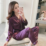 Uniwim Womens Silk Satin Pajamas Pyjamas Set Sleepwear Pijama Pajamas Suit Female Sleep Silk Like Home Clothes 5XL Large Size Nightwear