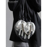 Uniwim Japanese Dark Gothic Style Cosplay Helloween Lolita Girls Bag Y2k  Dissolve Love Handsome Metal Zipper  Shoulder  Handbag