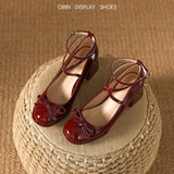 Uniwim Ladies Lolita Sweet Fashion Shoes Retro Cross-Tie Pumps Casual Summer Marry Janes Round Toe Shoes Woman Bow Design