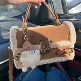 Uniwim High Appearance Lamb Wool Bag Autumn Winter New Style All-In-One Handbag Senior Patchwork Crossbody Bags Suede Commuter Bag