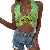 Summer Sexy Halter Backless Crop Top for Women Sleeveless Hollow Out Crochet Knit Butterfly Camisole Swimsuit Bikini Bra