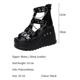 Uniwim Platform Shoes High Heels Sandals Summer Women's Trend Black Wedges Casual Lolita Anklets Gladiator Stylish Gothic Chain