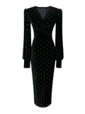 Uniwim Hepburn Black Velvet Polka Dot Bodycon Women's Long Dress Autumn Winter Luxury Party Vestidos 2024 Korean Elegant Evening Dress