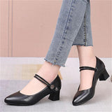 Uniwim   High-quality Cowhide Pointed Shallow Mouth Women Pumps Thick Heel Shoes Work Office Banquet Leather Shoes Large Size