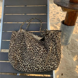 Uniwim  Vintage Leopard Print Tote Bag Handbag Women Retro Large Capacity Casual Shoulder Bags Female Harajuku Canvas Y2k Bags