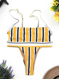 Uniwim Sexy Stripe Print Swimsuit Women Solid Tube Top Bathing Suit High Cut Bikini Set Backless Beachwear Summer Brazilian Swimwear