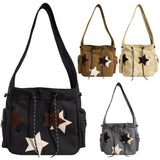 Uniwim Women Cute Messenger Bag Large Capacity Canvas Lovely Shoulder Bag Star Applique Y2K Street Style School Bag for Teens Students