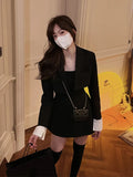 Uniwim-Winter Black Two Piece Dress Set Women Blazer Coat+Strap Dress Set Female Casual Korean Fashion Slim Elegant Dress Suit 2024 New