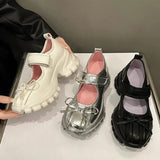 Uniwim  Women Casual Silver Platform Ballet Shoes Thick Sole Sneakers New Summer Fashion Single Shoes Woman Platform Mary Jane Pumps