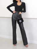 Black PU Women's Pants Fashion Loose High Waisted Wide Leg Pants Women Solid Suit Floor Length Autumn and Winter Women's Pants