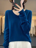 Aliselect Fashion Autumn Winter 100% Merino Wool Sweater Basic V-Neck Long Sleeve Cashmere Women Knitted Pullover Clothing Tops