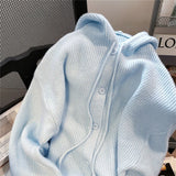 Rimocy 2024 Sky Blue Sweater Cardigan Women Korean Hooded Single Breasted Cardigan Coat Woman Lazy Loose Long Sleeve Knitwear