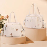 Uniwim New Newborn Mummy Bag Kids Cute Embroidery Bear Tulip Crossbody Handbag Mommy Bag for Going Out