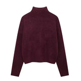 Uniwim Vintage Women's Burgundy Turtleneck Sweater Casual Long Sleeves Female Thicken Pullover 2024 Winter Lady Cozy All-match Knitwear