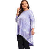 Uniwim Plus Size Long Sleeve Elegant Tie Dye Tunic Tops Long Loose Autumn Hi Low Swing Blouse T-shirt Plus Size Clothing Women 6XL 7XL