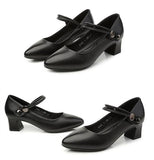 Uniwim   High-quality Cowhide Pointed Shallow Mouth Women Pumps Thick Heel Shoes Work Office Banquet Leather Shoes Large Size