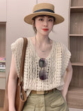 Uniwim Cotton Crochet Tops Sexy Knitted Hollow Out Sleeveless T-Shirts Loose Female Women Clothing 2023 Summer New Vintage Tees Femme