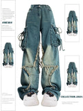 Uniwim Women Blue Cargo Jeans Baggy Vintage 90s Aesthetic High Waist Cowboy Pants Harajuku Denim Trousers Y2k Trashy 2000s Clothes 2024