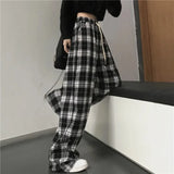 Uniwim Black and White Plaid pants Oversize New Women Casual Loose Wide Leg Trousers Ins Retro Teen Straight Trousers Hiphop Streetwear