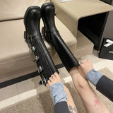 Uniwim Woman Boots Knee High Platform Elegant Low Heel Trend Punk Gothic New Rock Leather Fashion Women's Shoes Motorcycle Footwear