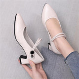 Uniwim   High-quality Cowhide Pointed Shallow Mouth Women Pumps Thick Heel Shoes Work Office Banquet Leather Shoes Large Size