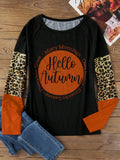 Uniwim 2024 Autumn Hello Autumn Leopard Color Block T-Shirt Tee Long Sleeve Women Casual Fashion Street Top Y2K Unique Design Clothes