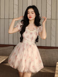 Uniwim Floral Sweet Fairy Bodycon Dresses for Women Elegant Party Print French Female Korean Fashion Cute Mini Dress Summer 2024 Pink