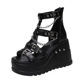 Uniwim Platform Shoes High Heels Sandals Summer Women's Trend Black Wedges Casual Lolita Anklets Gladiator Stylish Gothic Chain