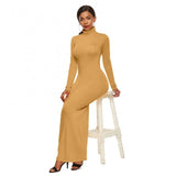 Uniwim聽Women Long Dresses Plus Size Party Solid Color Women Long Sleeve Turtleneck Bodycon Dress Maxi Vestidos S-5XL