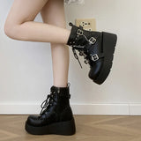 Uniwim Punk Black Chunky Platform Ankle Boots Women Winter Pu Leather Gothic Lolita Shoes Woman Metal Chain Thick Sole Y2K Boots