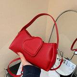 Uniwim Casual Lychee Leather Love Design Women's Handbag Fashion High Quality All-match Summer Crossbody Bag Simple Solid Shoulder Bags