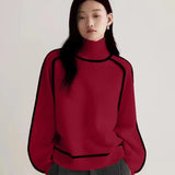 Uniwim 2024 Autumn/Winter New Loose Fit Turtleneck Pullover Sweater for Women, Striped Academy Style, Korean and Japanese Fashion